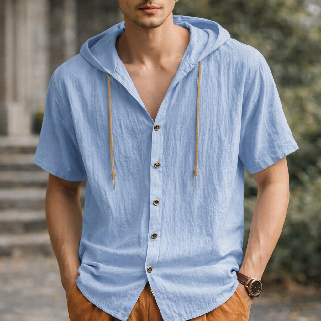 Mason Linen Hooded Long Sleeve Shirt