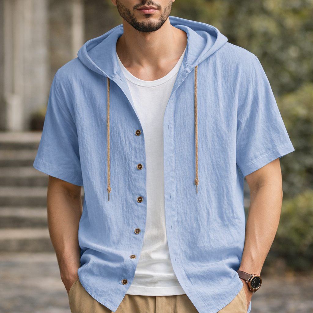 Mason Linen Hooded Long Sleeve Shirt