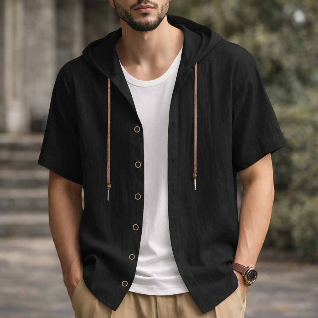 Mason Linen Hooded Long Sleeve Shirt