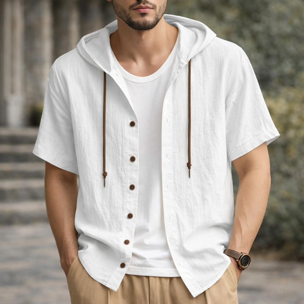 Mason Linen Hooded Long Sleeve Shirt