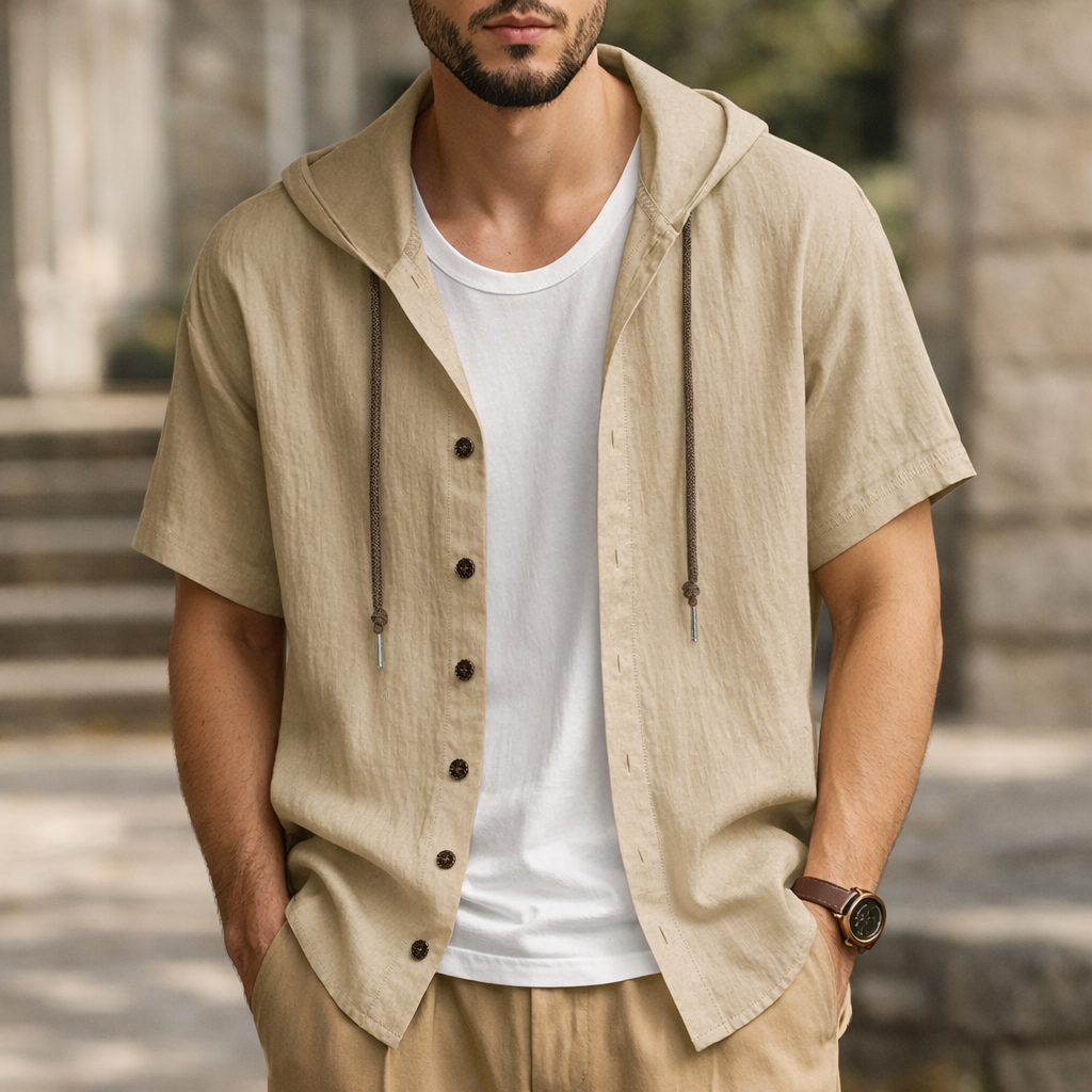 Mason Linen Hooded Long Sleeve Shirt