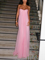 Glamorous Strapless Pleated A-Line Maxi Dress