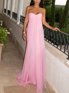 Glamorous Strapless Pleated A-Line Maxi Dress