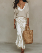 Isla Satin Midi Dress & Sweater