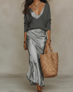 Isla Satin Midi Dress & Sweater