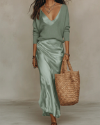 Isla Satin Midi Dress & Sweater