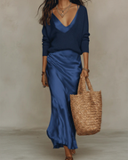 Isla Satin Midi Dress & Sweater