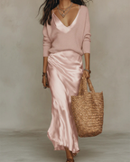 Isla Satin Midi Dress & Sweater