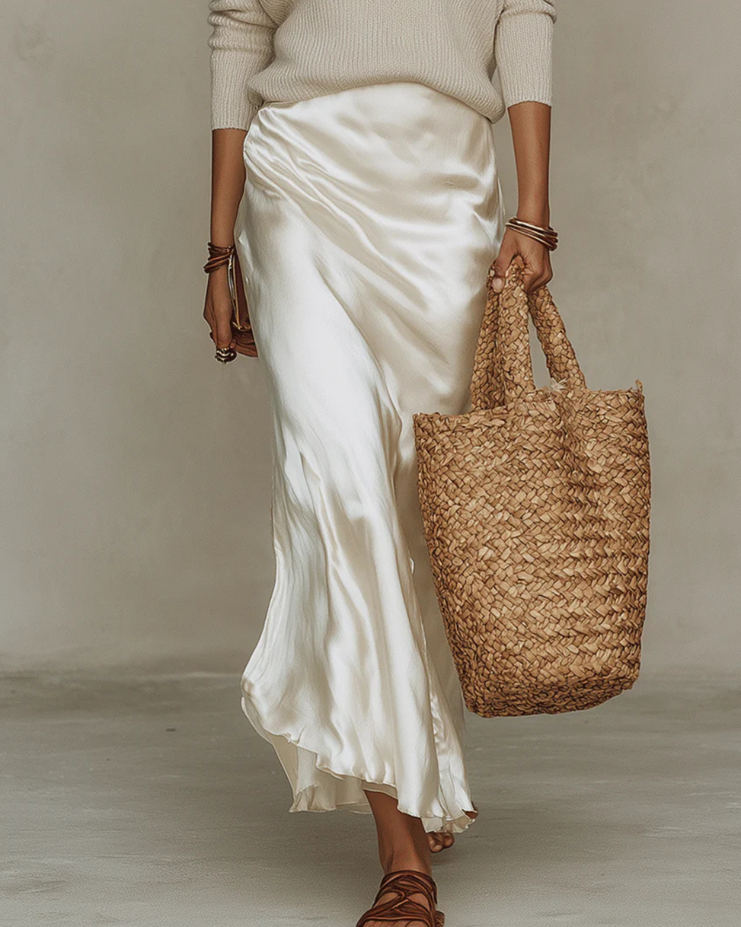 Isla Satin Midi Dress & Sweater