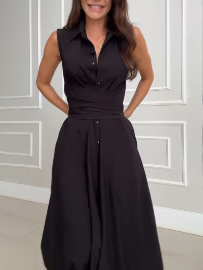 Chic Shirt-Style Midi Dress with Single-Breasted Silhouette and Tie Detail