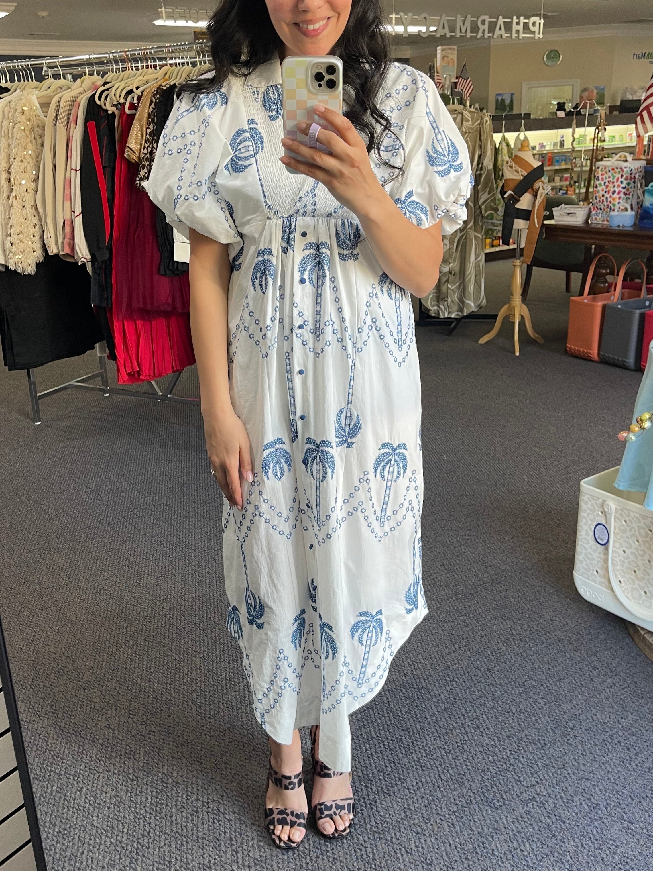 Tropical Palm Tree Print Midi Dress - Flowy, Vacation-Ready Style