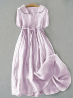 Isla Midi Dress - Elegant Cotton-Linen Comfort for Women