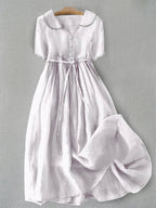 Isla Midi Dress - Elegant Cotton-Linen Comfort for Women