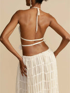 Chic Pleated Maxi Skirt with Drawstring Waist and Tiered Layers