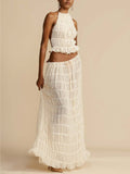 Chic Pleated Maxi Skirt with Drawstring Waist and Tiered Layers