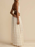 Chic Pleated Maxi Skirt with Drawstring Waist and Tiered Layers