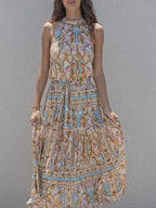 Stunning Satin Maxi Dress in Ocean Treasure Print