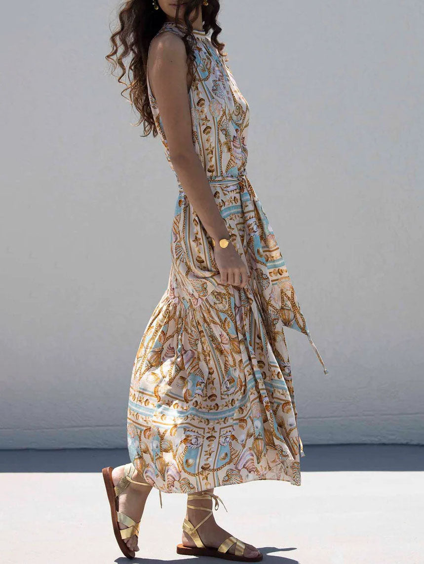 Stunning Satin Maxi Dress in Ocean Treasure Print