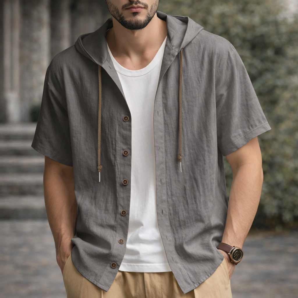 Mason Linen Hooded Long Sleeve Shirt