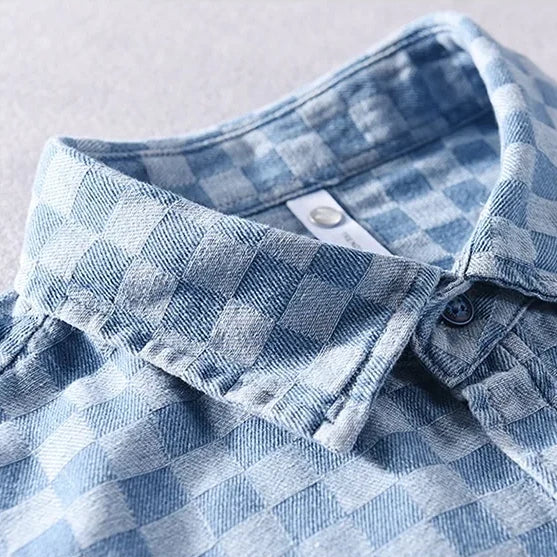 Mason Checkered Denim Shirt - Timeless Style, Durable Button-Front