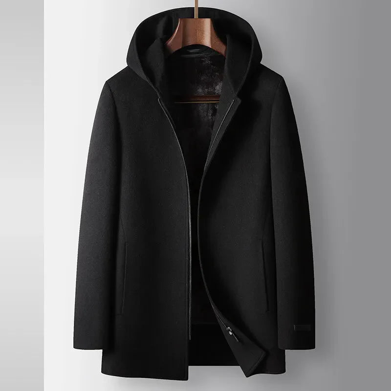 Premium 100% Wool Hooded Coat – Cozy, Warm & Elegant