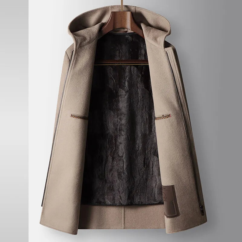 Premium 100% Wool Hooded Coat – Cozy, Warm & Elegant