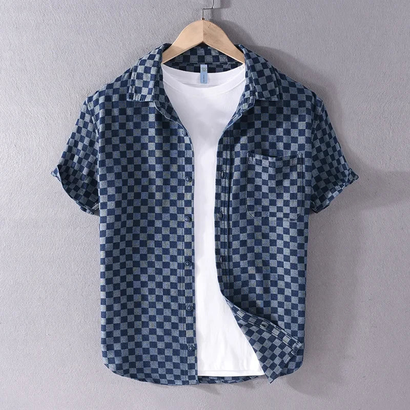Mason Checkered Denim Shirt - Timeless Style, Durable Button-Front