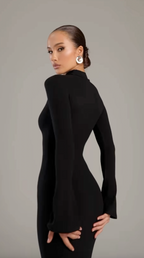 Noire｜Luxurious Turtleneck Maxi Dress