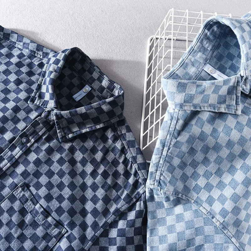 Mason Checkered Denim Shirt - Timeless Style, Durable Button-Front