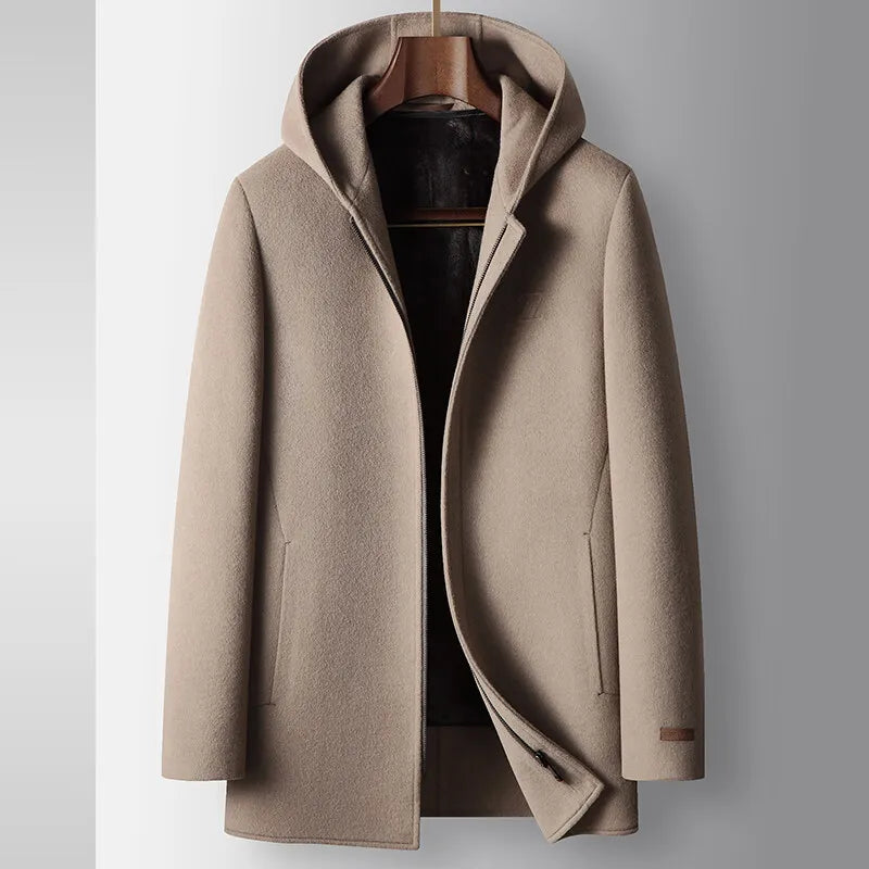 Premium 100% Wool Hooded Coat – Cozy, Warm & Elegant