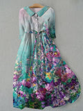 Tessa Dress - Vintage Floral Print, Adjustable Lace-Up Waist, Women's Summer Dress