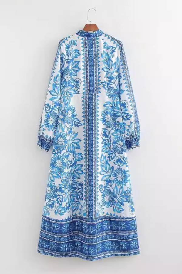 One-of-a-Kind Print Button-Down Maxi Dress with Long-Sleeve Shirt-Style Top