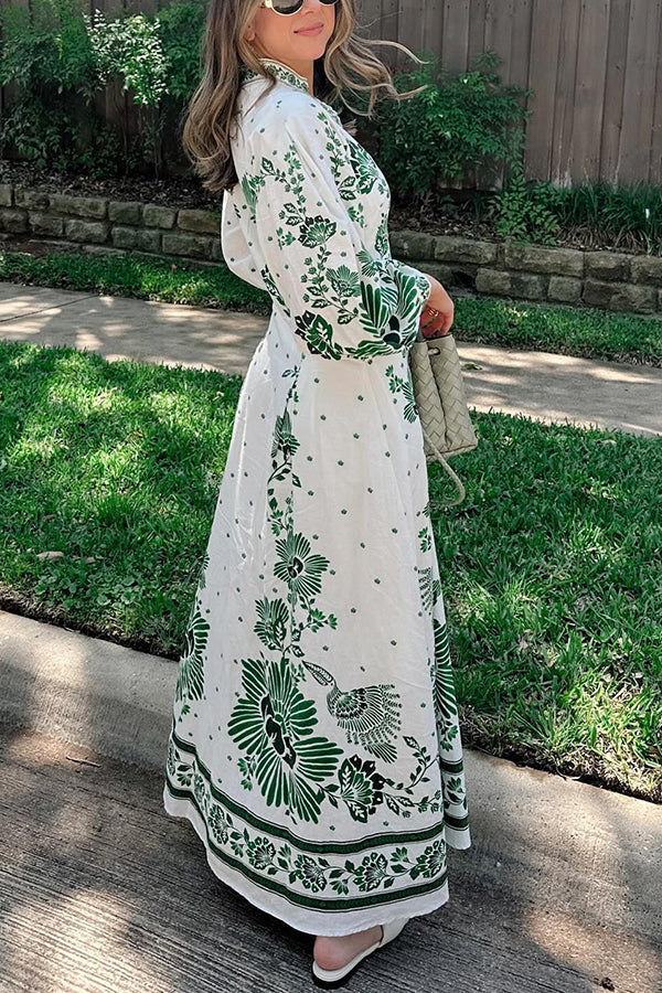One-of-a-Kind Print Button-Down Maxi Dress with Long-Sleeve Shirt-Style Top