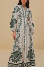 One-of-a-Kind Print Button-Down Maxi Dress with Long-Sleeve Shirt-Style Top