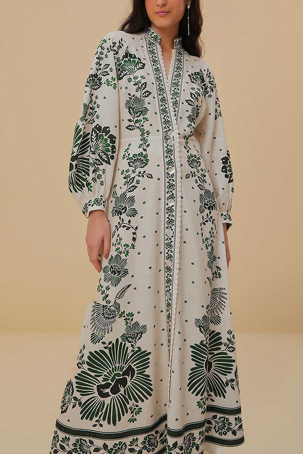 One-of-a-Kind Print Button-Down Maxi Dress with Long-Sleeve Shirt-Style Top