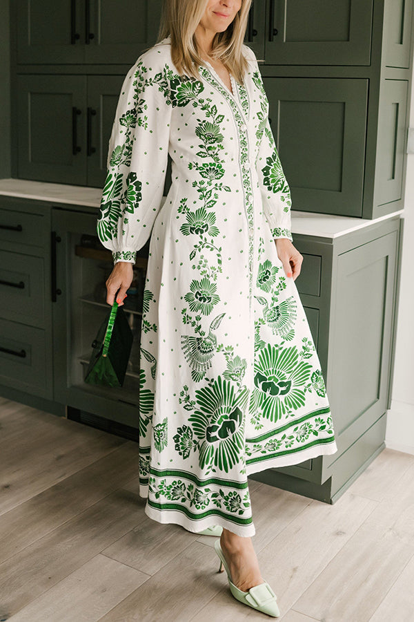 One-of-a-Kind Print Button-Down Maxi Dress with Long-Sleeve Shirt-Style Top