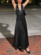 Glamorous Deep-V Neck Halter Maxi Dress