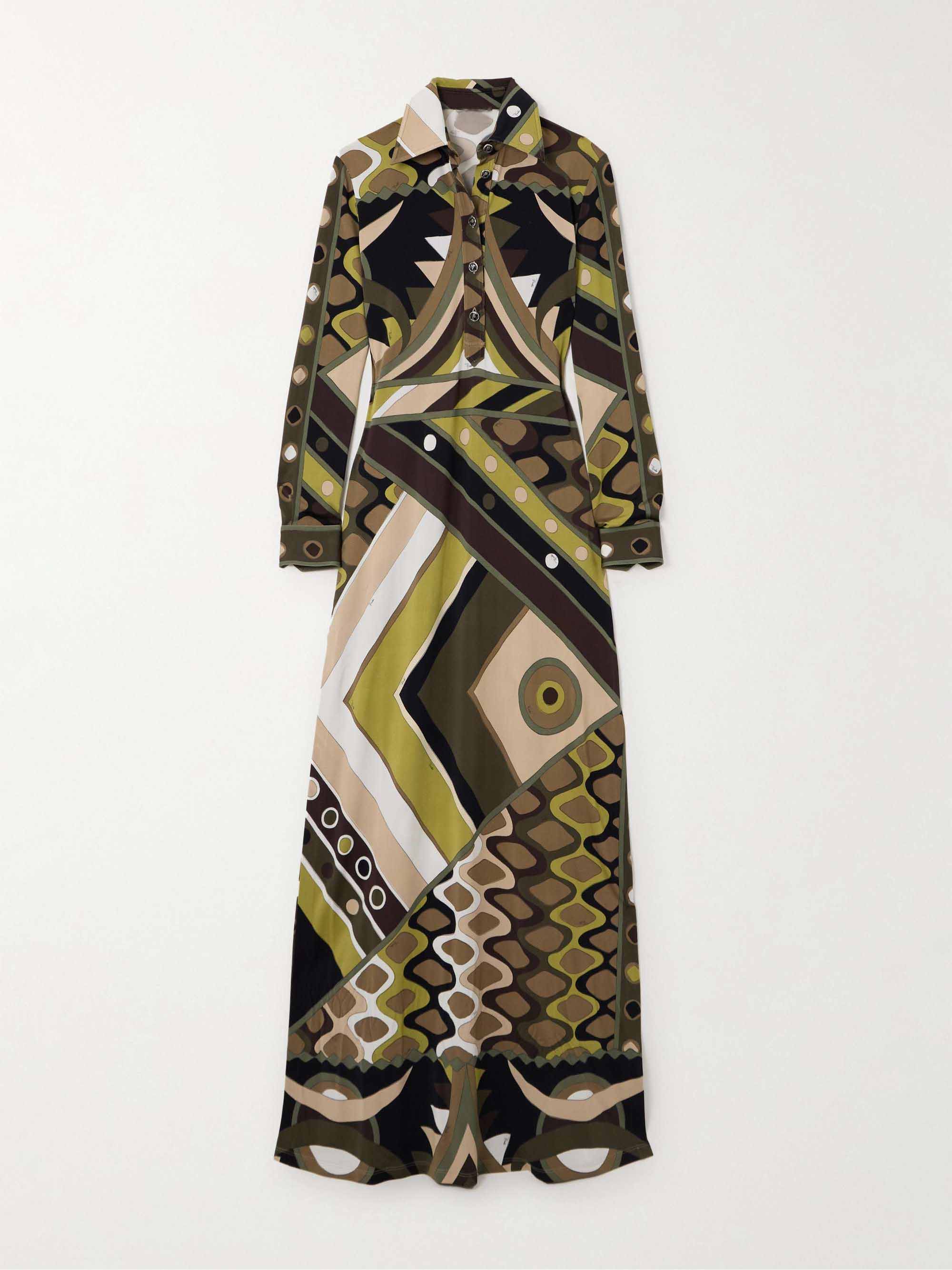 Retro-Inspired Abstract-Print Long-Sleeve Maxi Dress