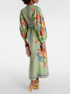 Delicate Floral V-Neck Midi Dress with a Single-Breasted Button Front