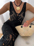 Beach Hollow V-Neck Slim Midi Dress - Sexy, Flattering Silhouette for Any Occasion