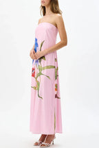 Glam Night Sequin Floral Print Off-Shoulder A-Line Maxi Dress