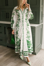 One-of-a-Kind Print Button-Down Maxi Dress with Long-Sleeve Shirt-Style Top