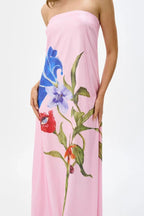 Glam Night Sequin Floral Print Off-Shoulder A-Line Maxi Dress