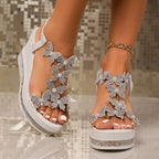 Alina Butterfly-Embellished Wedge Sandals