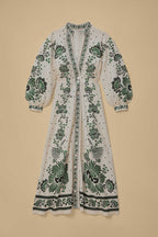 One-of-a-Kind Print Button-Down Maxi Dress with Long-Sleeve Shirt-Style Top