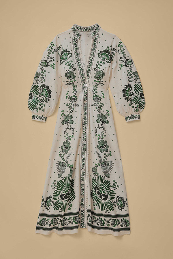 One-of-a-Kind Print Button-Down Maxi Dress with Long-Sleeve Shirt-Style Top