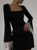Party Time Sparkle: Imitation Diamond Chain Backless Mini Dress