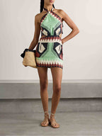 One-of-a-Kind Vintage Ethnic Print Backless Mini Dress