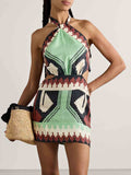 One-of-a-Kind Vintage Ethnic Print Backless Mini Dress