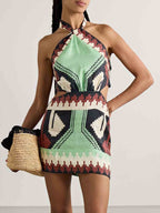 One-of-a-Kind Vintage Ethnic Print Backless Mini Dress